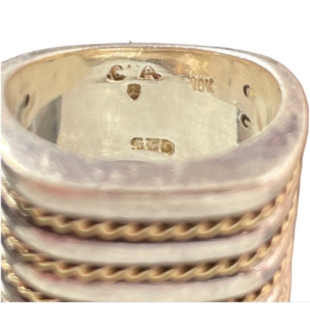 Chunky 925 Sterling silver ring 10k gold piping 12 gram ring Sz 5.5